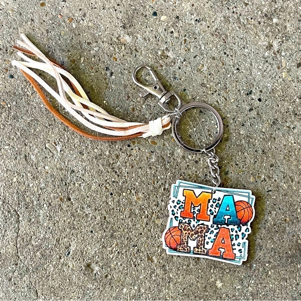 Basketball MAMA Wood Tassel Keychain 3 pack